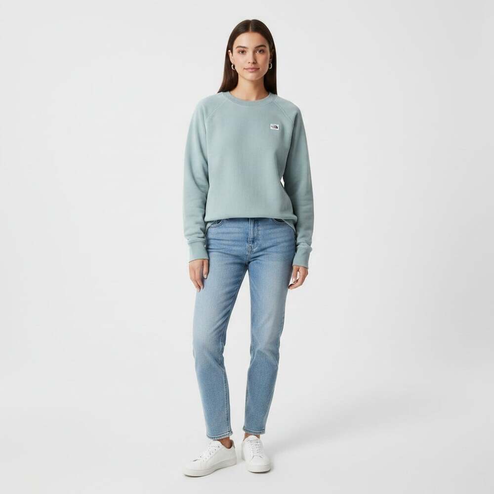 The North Face Women's XS Heritage Patch Crew Sweatshirt Ice Blue Pullover